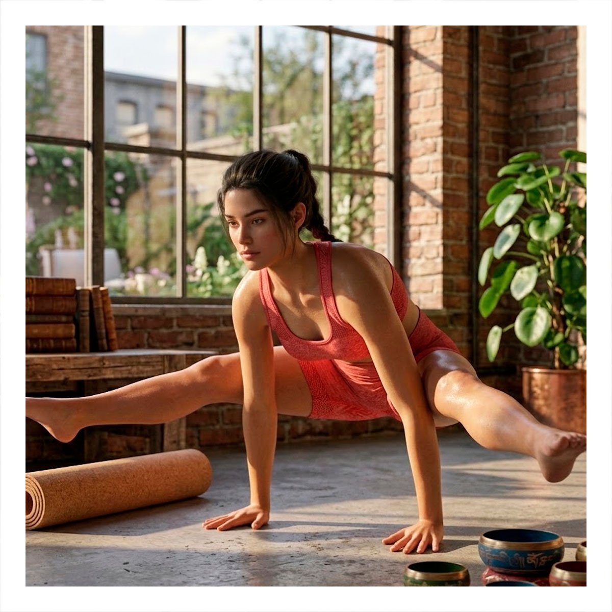 PACK6 EQUIPO YOGA TOP Y SHORT FITNESS YOGA ROJO CON COMPRESION LIGERA Y+REGALO STICKER - 5