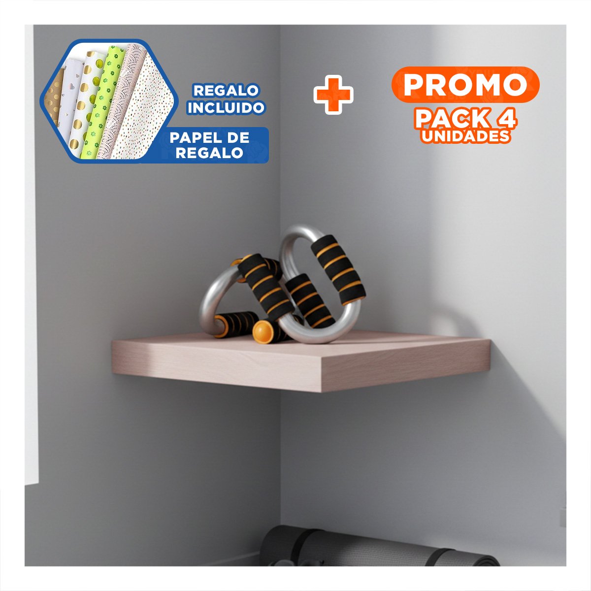 PACK4 SET ENTRENAMIENTO PUSH UP EN FORMA DE S NARANJA CON BASE FIRME Y+PAPEL REGALO - 1