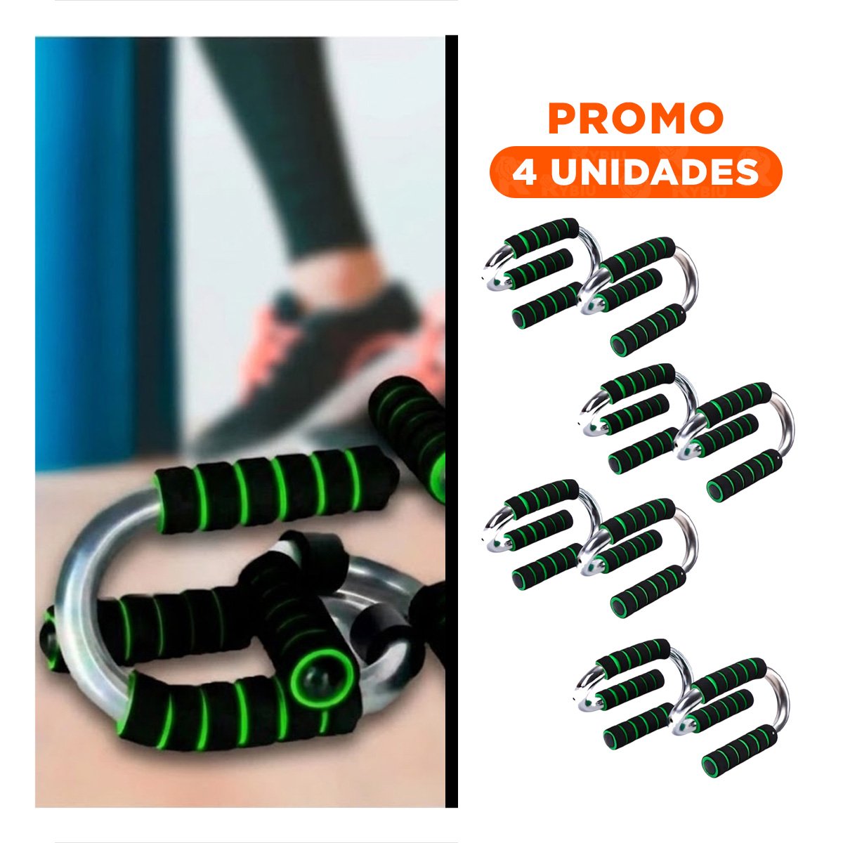 PACK4 SET MUSCULAR PUSH UP EN FORMA DE S VERDE CON ESTRUCTURA RESISTENTE Y+REGALO STICKER - 1