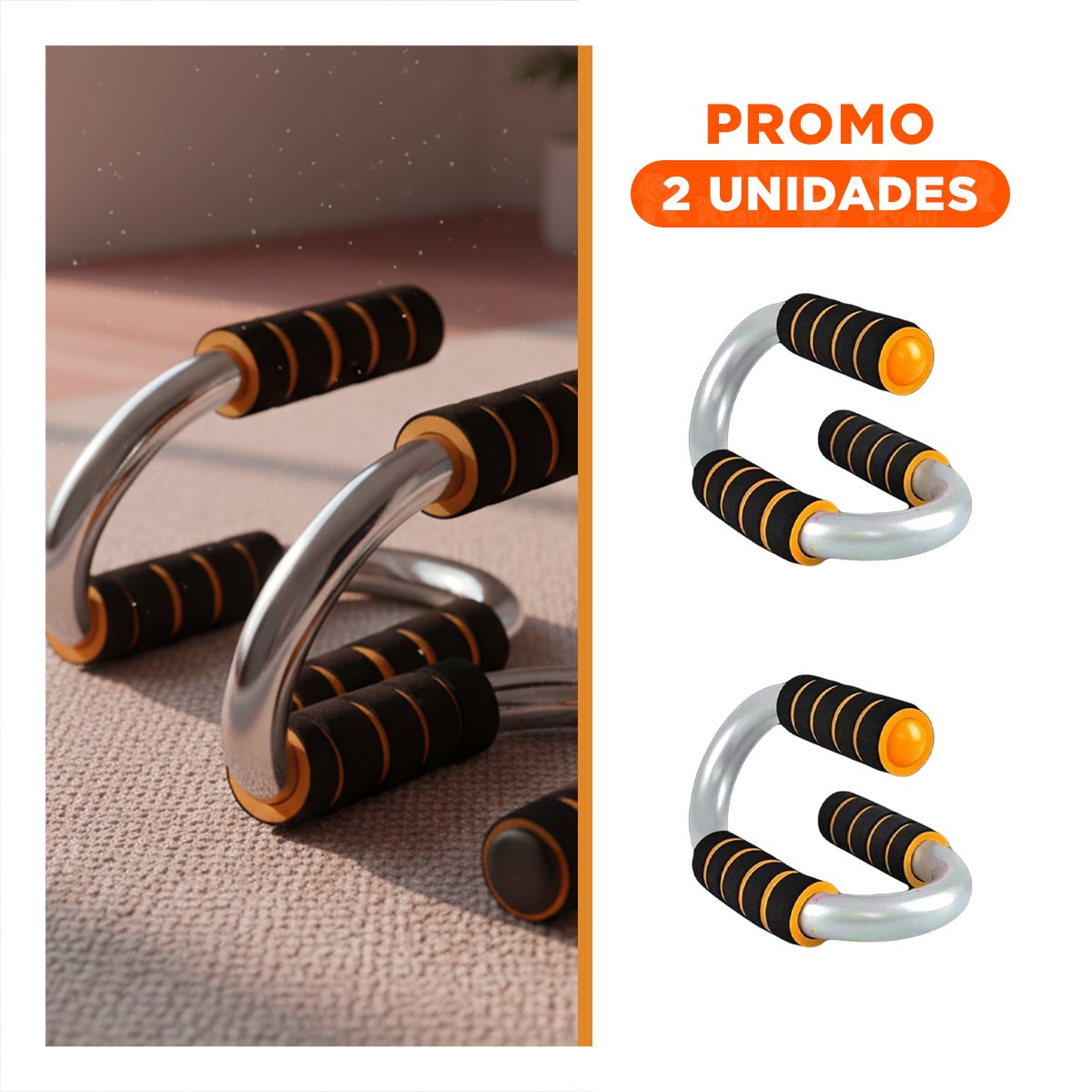 PACK2 ACCESORIO MUSCULAR PUSH UP EN FORMA DE S NARANJA CON APOYO ESTABLE - 1