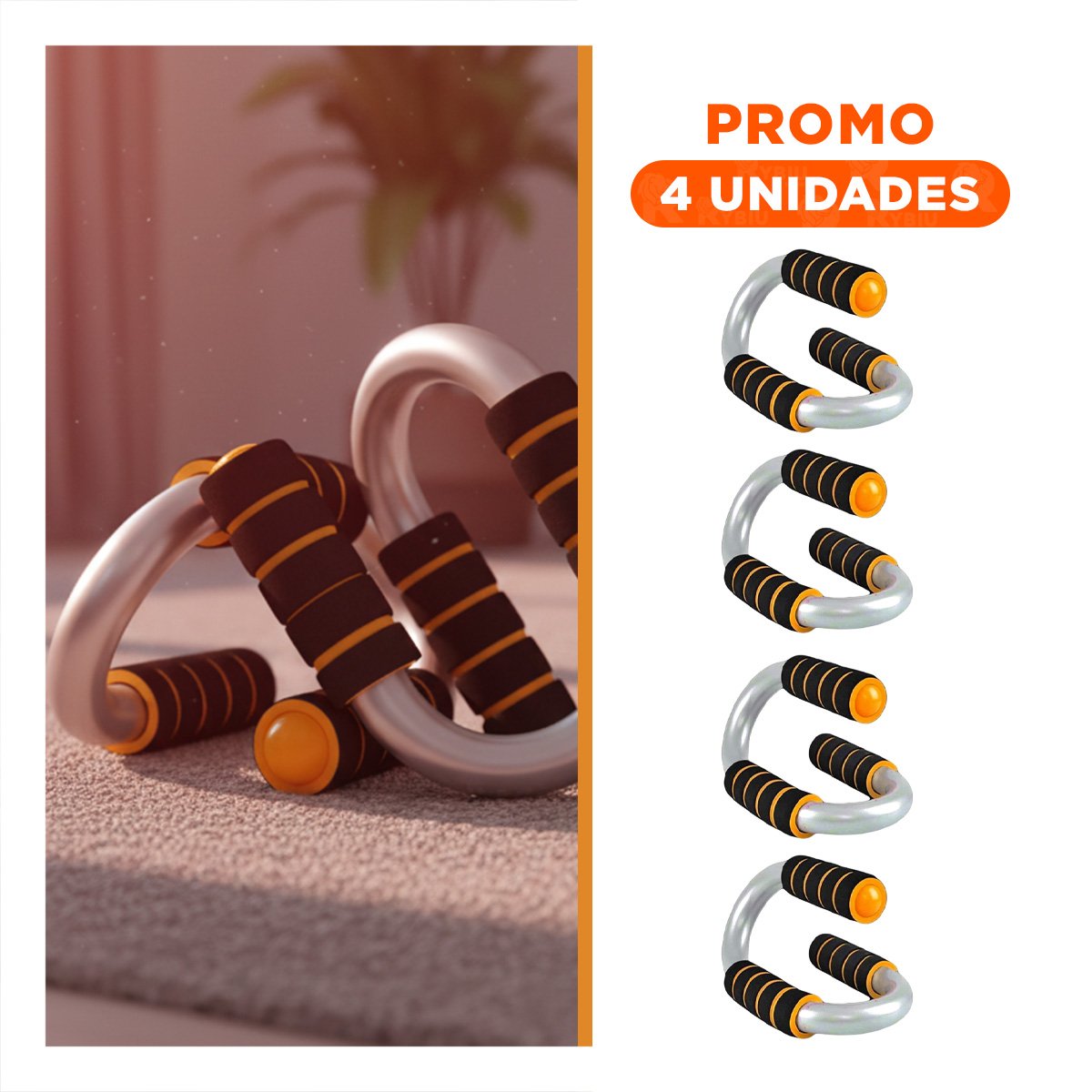 PACK4 SET MUSCULAR PUSH UP EN FORMA DE S NARANJA CON ESTRUCTURA RESISTENTE Y+REGALO STICKER - 1