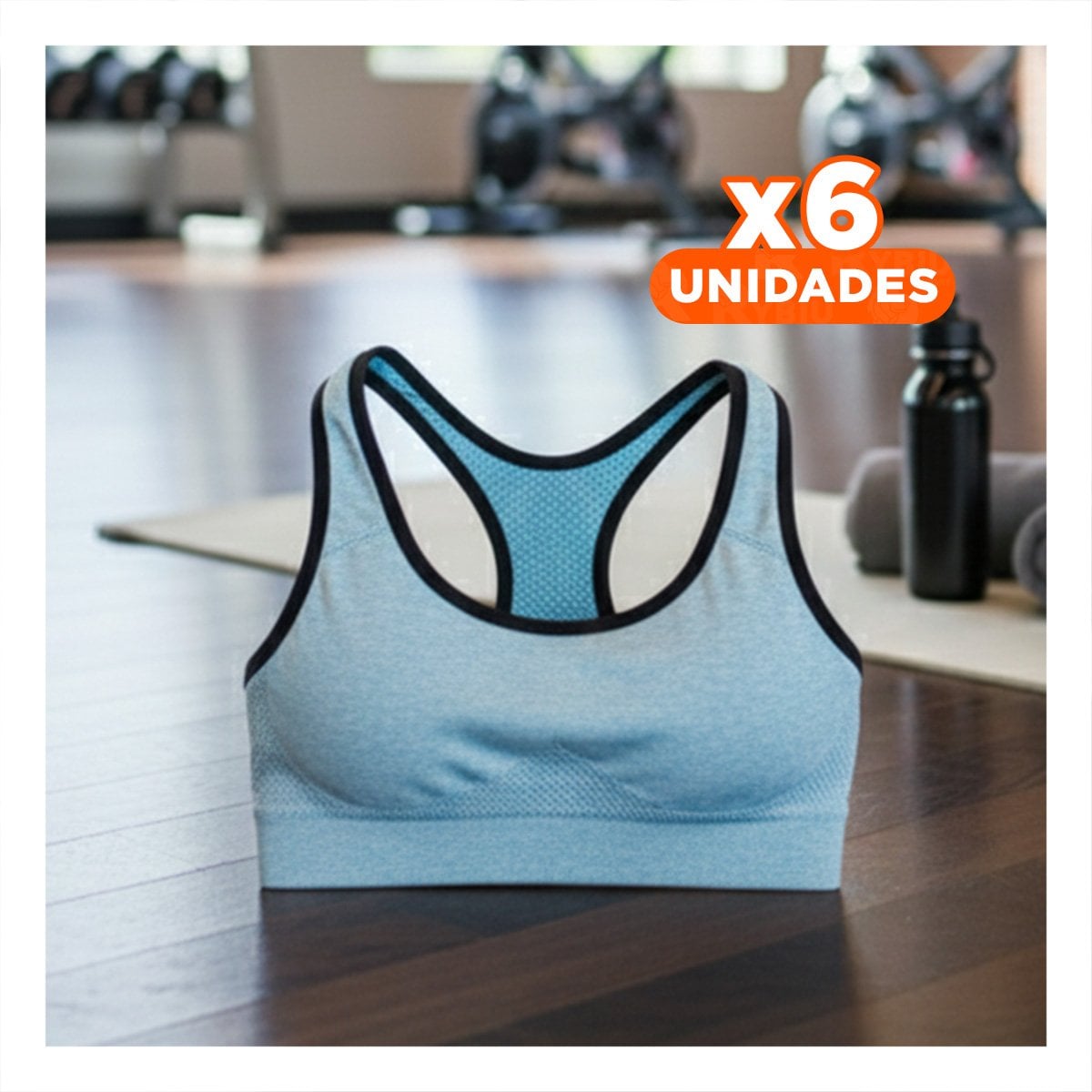 PACK6 EQUIPO YOGA TOP Y SHORT FITNESS YOGA CELESTE CON COMPRESION LIGERA Y+REGALO STICKER - 1