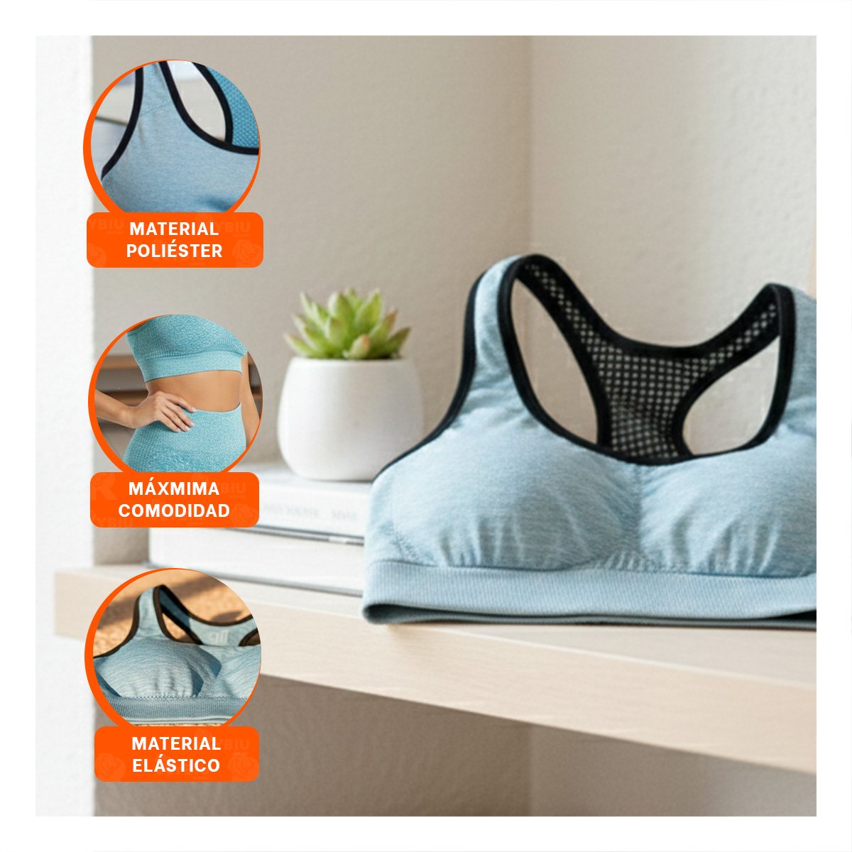 PACK6 EQUIPO YOGA TOP Y SHORT FITNESS YOGA CELESTE CON COMPRESION LIGERA Y+REGALO STICKER - 3