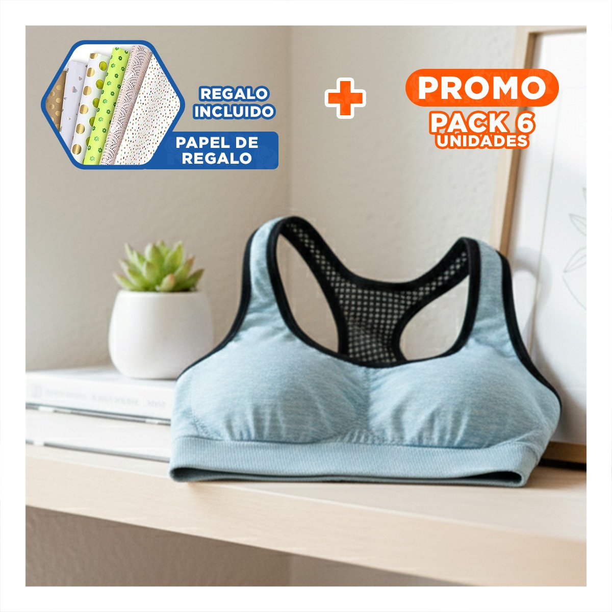 PACK6 EQUIPO FITNESS TOP Y SHORT FITNESS YOGA CELESTE CON AJUSTE COMODO Y+PAPEL REGALO - 1