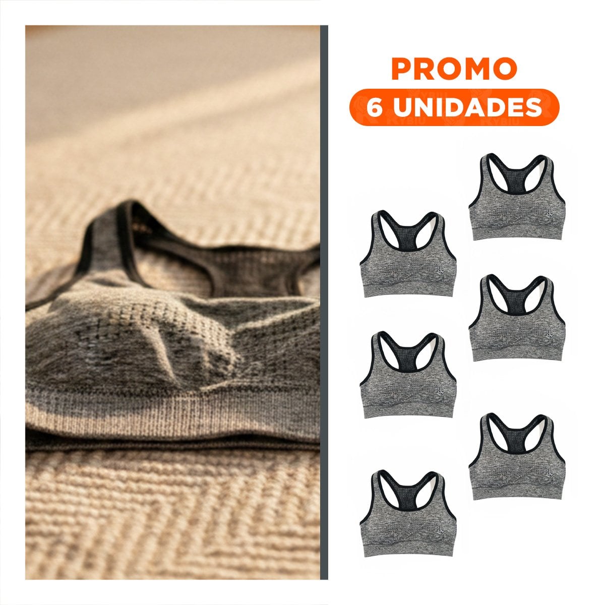 PACK6 EQUIPO ACTIVO TOP Y SHORT FITNESS YOGA PLOMO CON SOPORTE MEDIO - 1