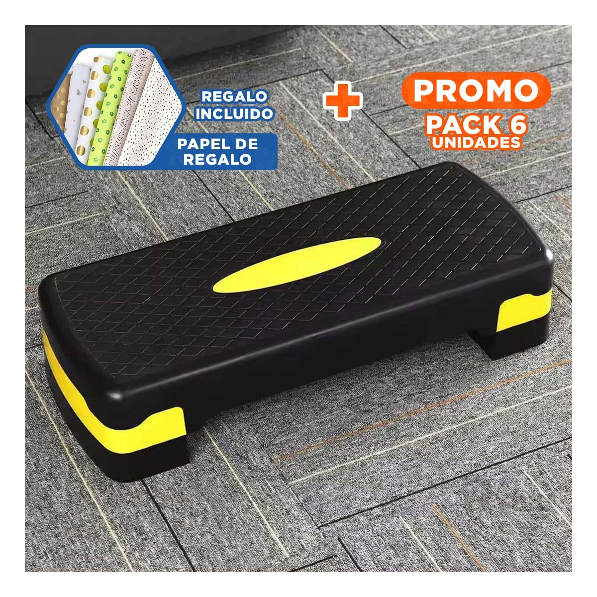 PACK6 EQUIPO AEROBICO AJUSTABLE AMARILLO PARA RUTINAS DIARIAS Y+PAPEL REGALO - 1