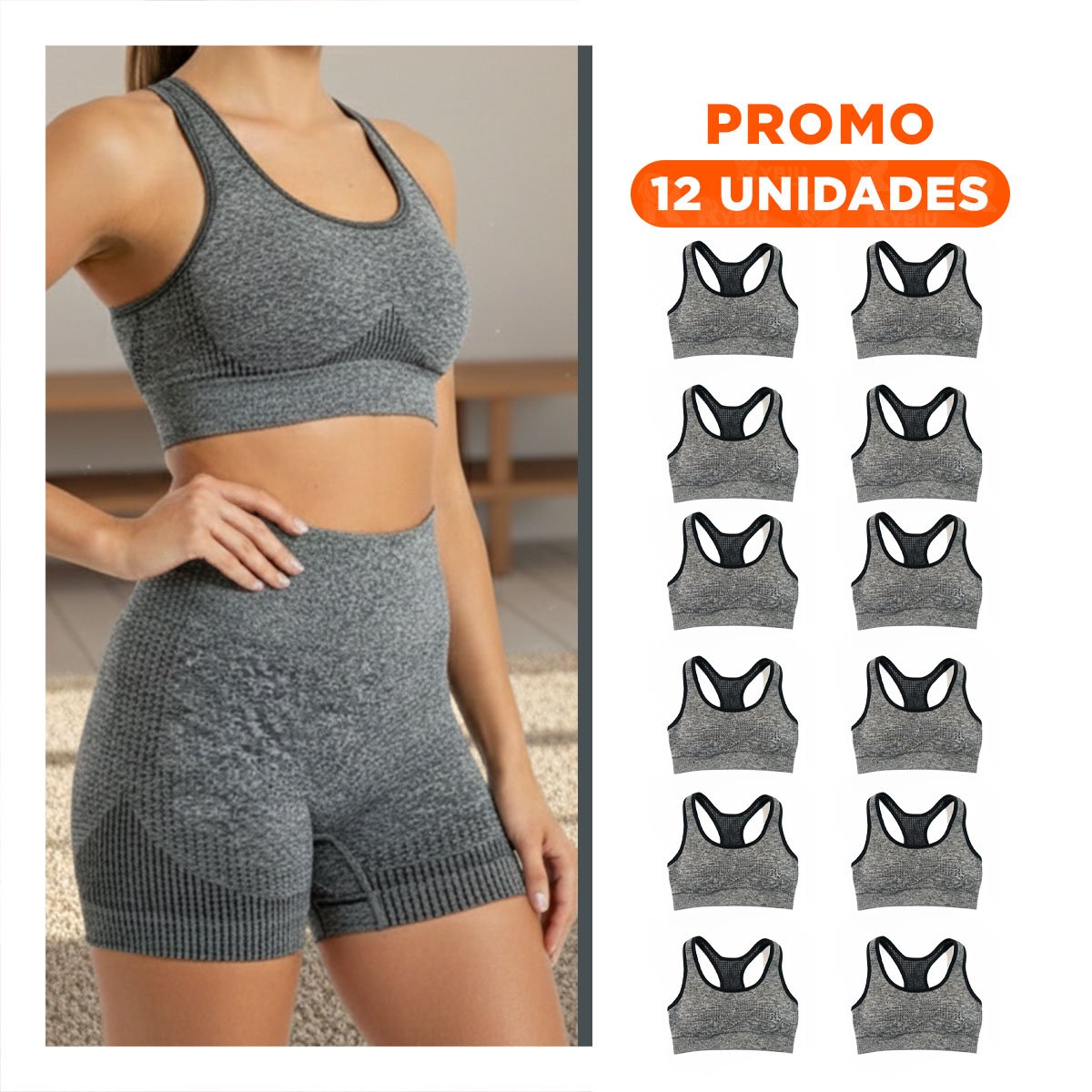 PACK12 PACK ACTIVO TOP Y SHORT FITNESS YOGA PLOMO CON TELA LIGERA Y+REGALO STICKER - 1
