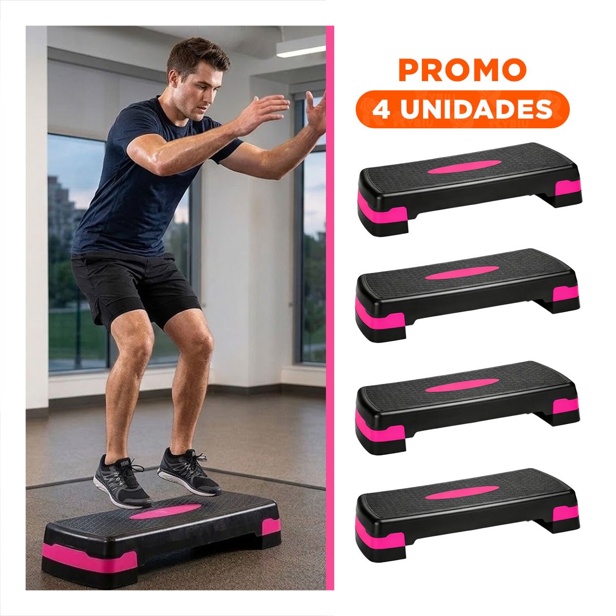 PACK4 EQUIPO FITNESS ROSADO DE 2 NIVELES PARA CARDIO EN CASA Y+REGALO STICKER - 1
