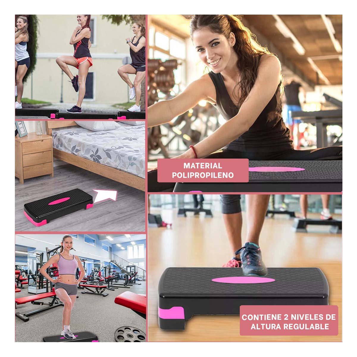 PACK4 EQUIPO FITNESS ROSADO DE 2 NIVELES PARA CARDIO EN CASA Y+REGALO STICKER - 2