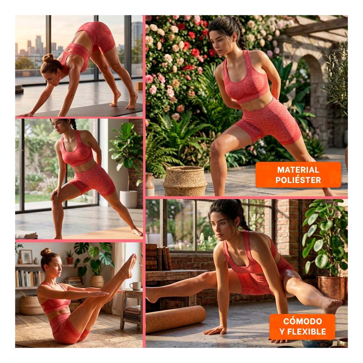 PACK2 DUPLA ACTIVA TOP Y SHORT FITNESS YOGA ROJO CON TELA TRANSPIRABLE Y+PAPEL REGALO - 3