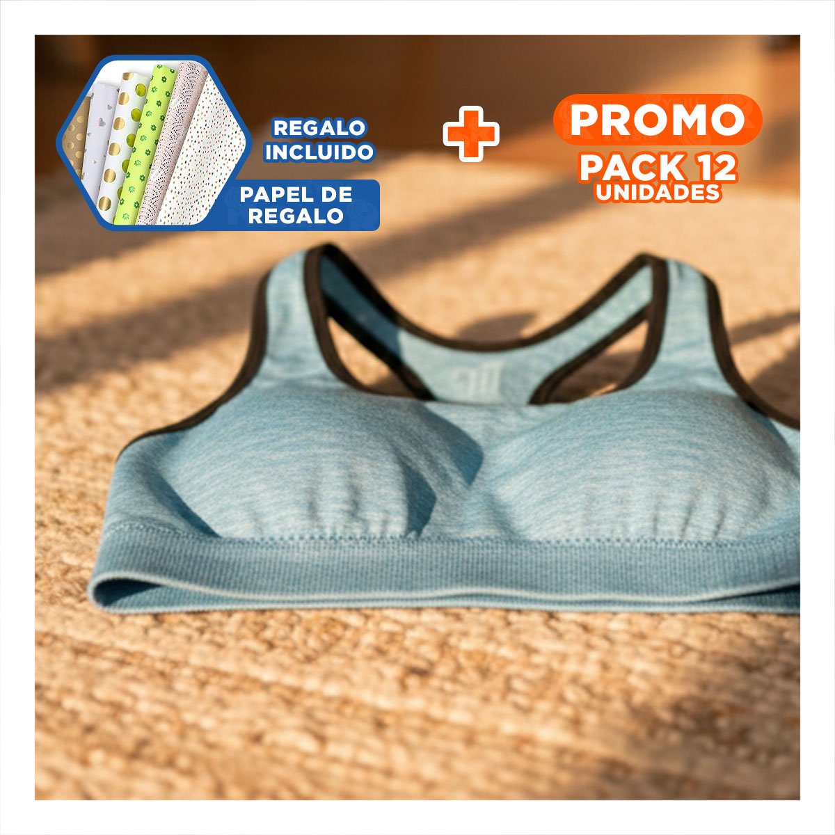 PACK12 PACK DEPORTIVO TOP Y SHORT FITNESS YOGA CELESTE CON AJUSTE FIRME Y+PAPEL REGALO - 1