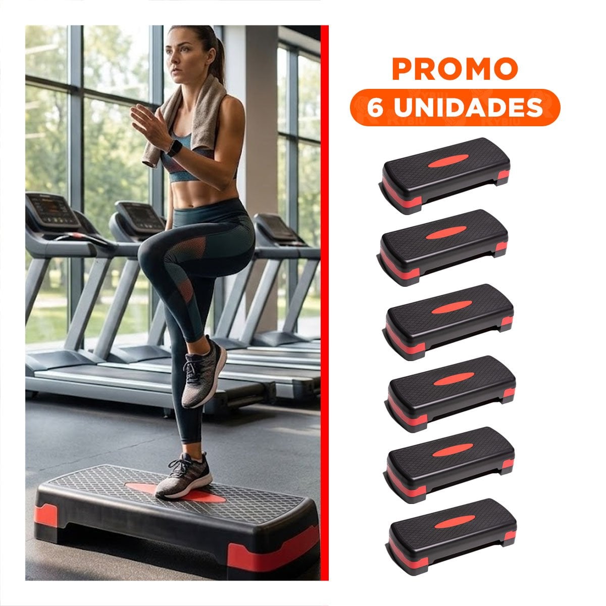 PACK6 EQUIPO FITNESS ROJO DE 2 NIVELES PARA CARDIO EN CASA - 1