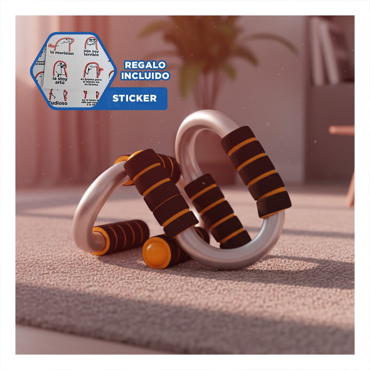 SOPORTE ACTIVO PUSH UP EN FORMA DE S NARANJA CON AGARRE ERGONOMICO Y+REGALO STICKER - 1