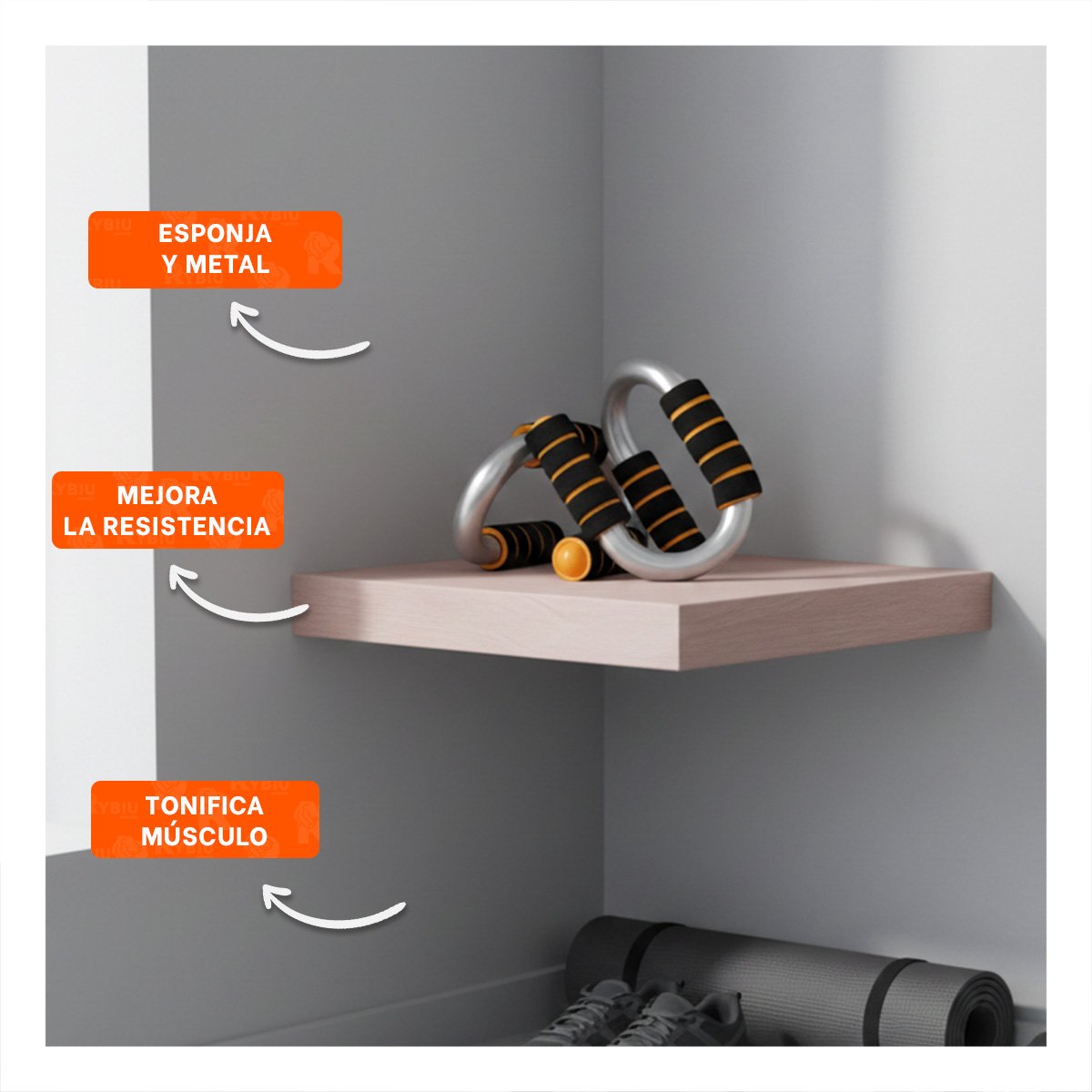 SOPORTE ACTIVO PUSH UP EN FORMA DE S NARANJA CON AGARRE ERGONOMICO Y+REGALO STICKER - 5