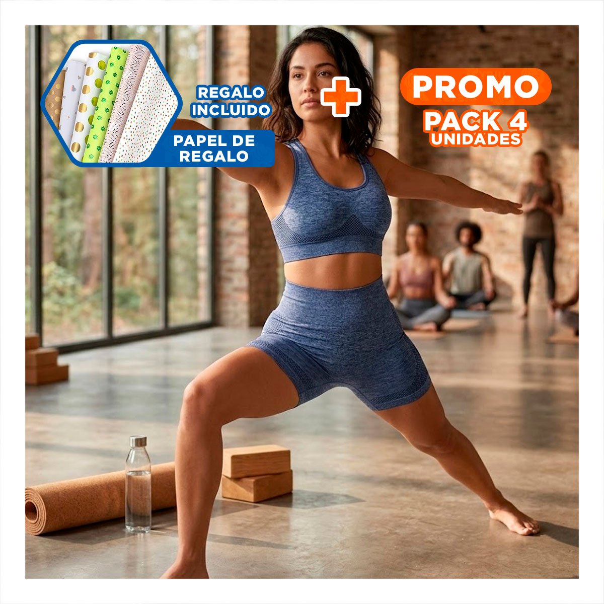 PACK4 DUPLA RUNNING TOP Y SHORT FITNESS YOGA AZUL CON AJUSTE FLEXIBLE Y+PAPEL REGALO - 1