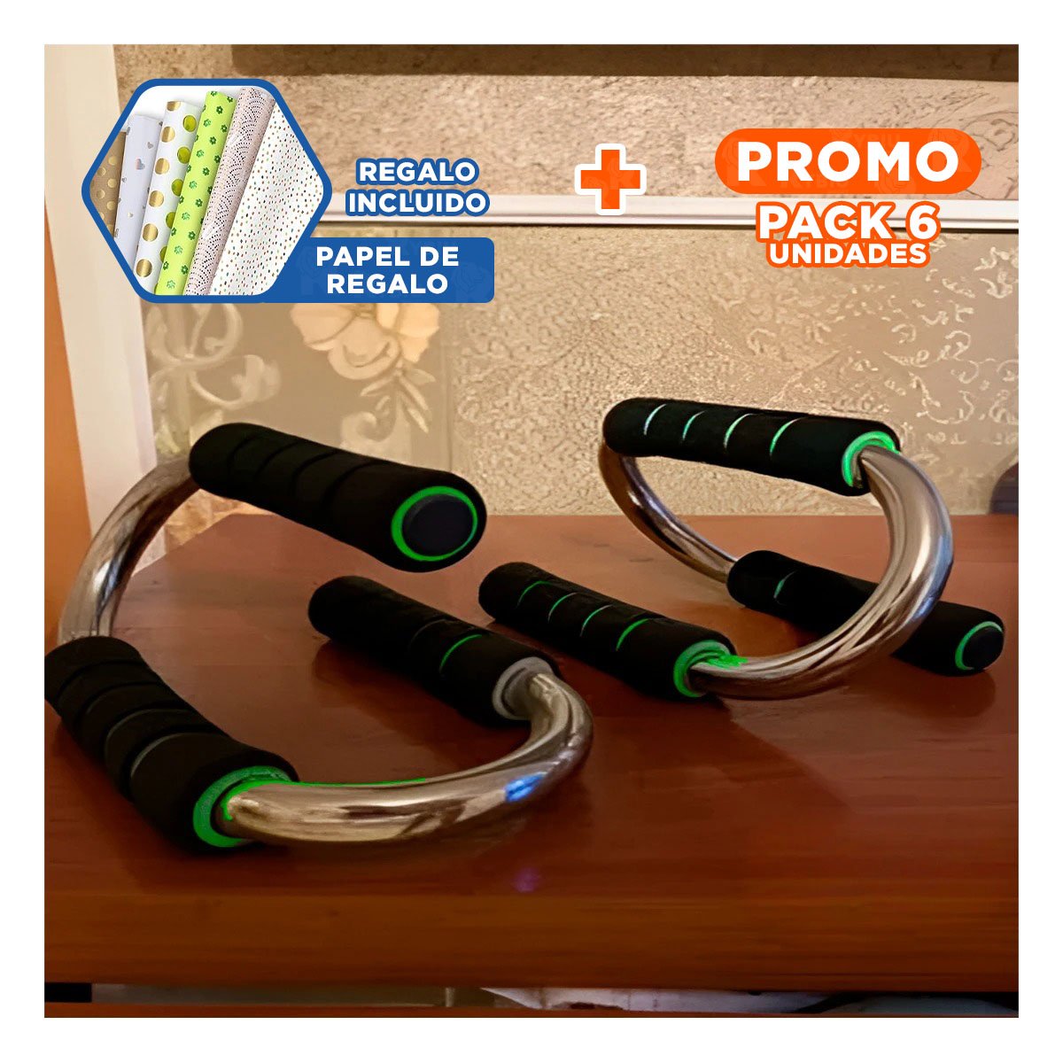 PACK6 PLATAFORMA DEPORTIVA PUSH UP EN FORMA DE S VERDE CON SOPORTE SEGURO Y+PAPEL REGALO - 1