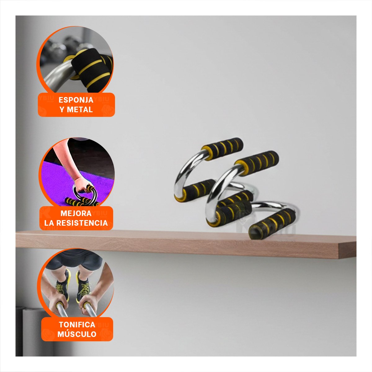PACK6 PLATAFORMA ACTIVA PUSH UP EN FORMA DE S AMARILLO CON AGARRE COMODO Y+REGALO STICKER - 3