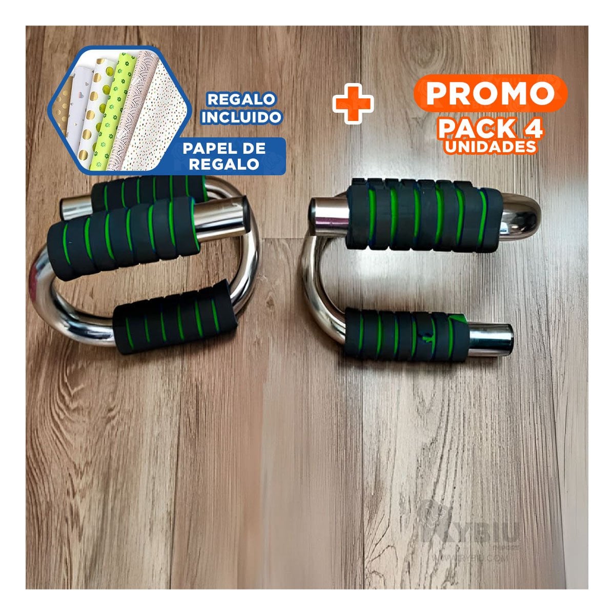 PACK4 SET ENTRENAMIENTO PUSH UP EN FORMA DE S VERDE CON BASE FIRME Y+PAPEL REGALO - 1