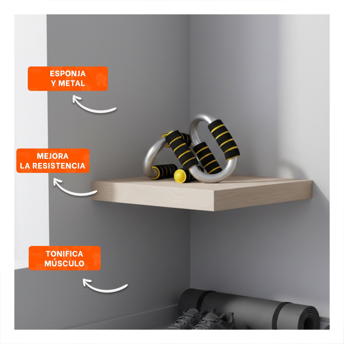 SOPORTE MUSCULAR PUSH UP EN FORMA DE S AMARILLO CON APOYO CONFORTABLE Y+POST IT - 2