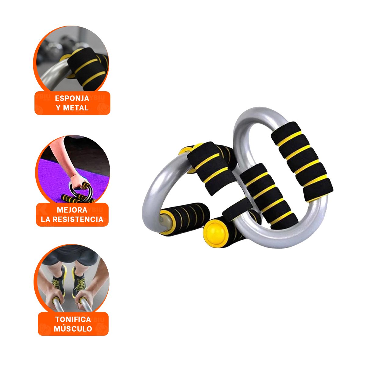 SOPORTE FITNESS PUSH UP EN FORMA DE S AMARILLO CON BASE ESTABLE - 3
