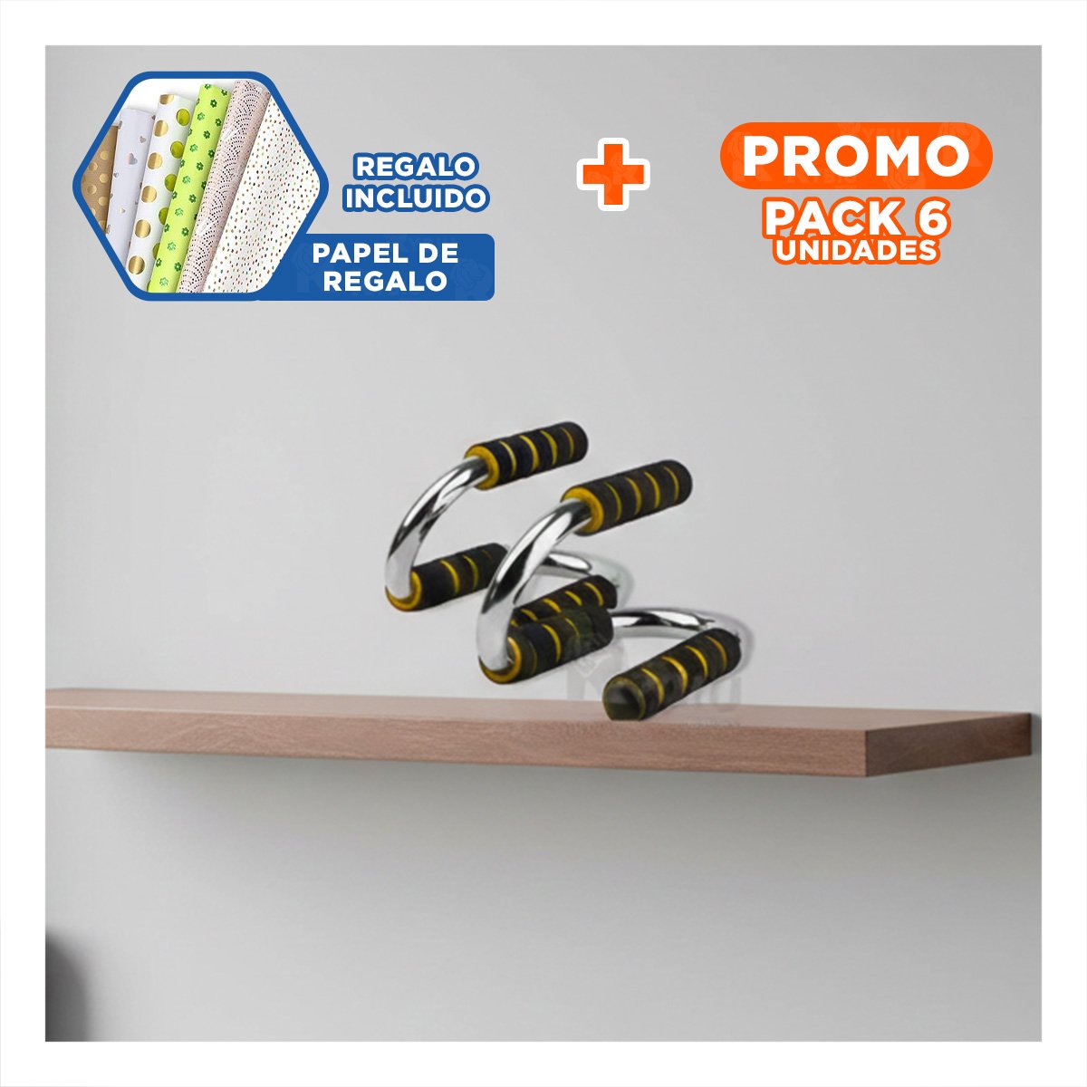 PACK6 PLATAFORMA DEPORTIVA PUSH UP EN FORMA DE S AMARILLO CON SOPORTE SEGURO Y+PAPEL REGALO - 1