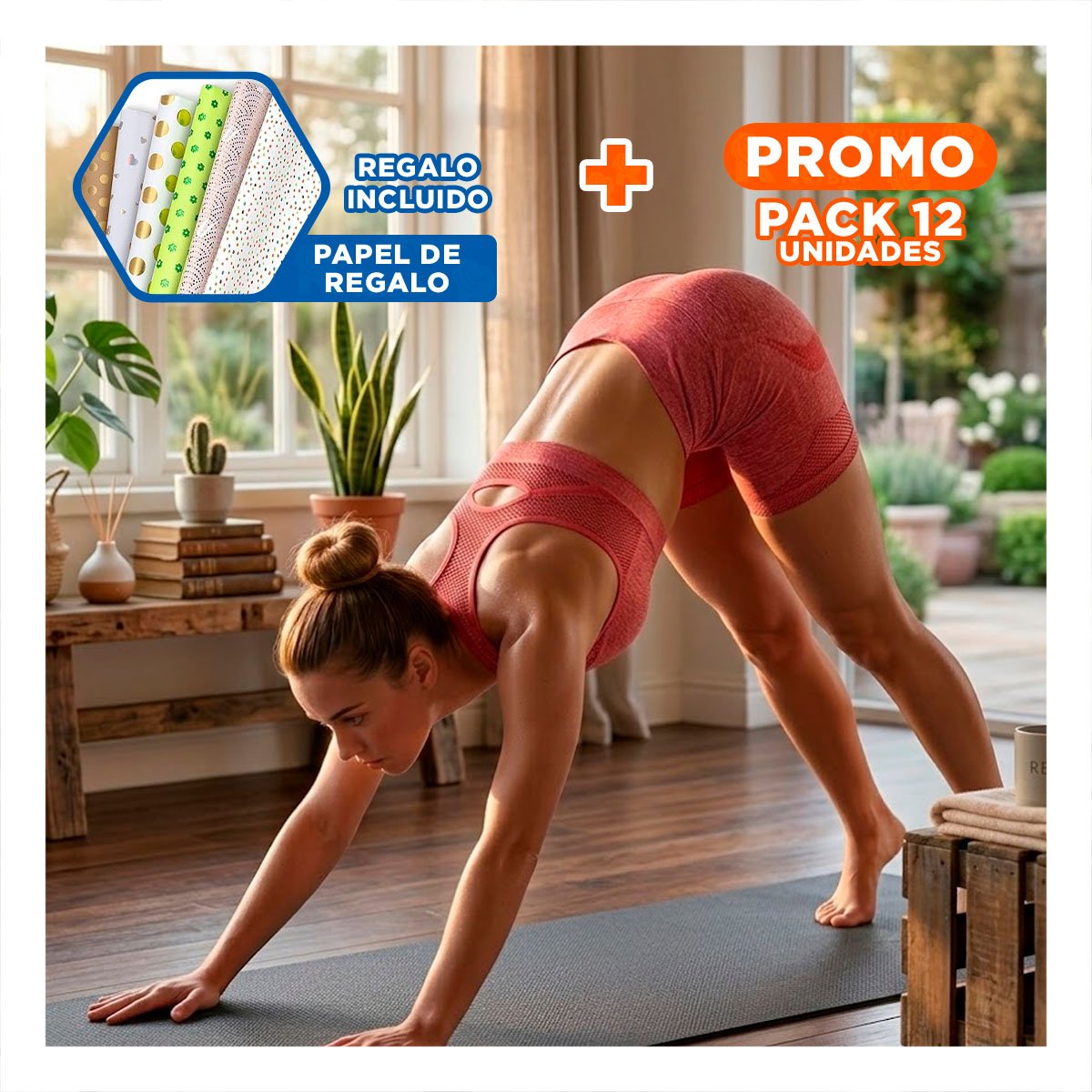 PACK12 PACK DEPORTIVO TOP Y SHORT FITNESS YOGA ROJO CON AJUSTE FIRME Y+PAPEL REGALO - 1