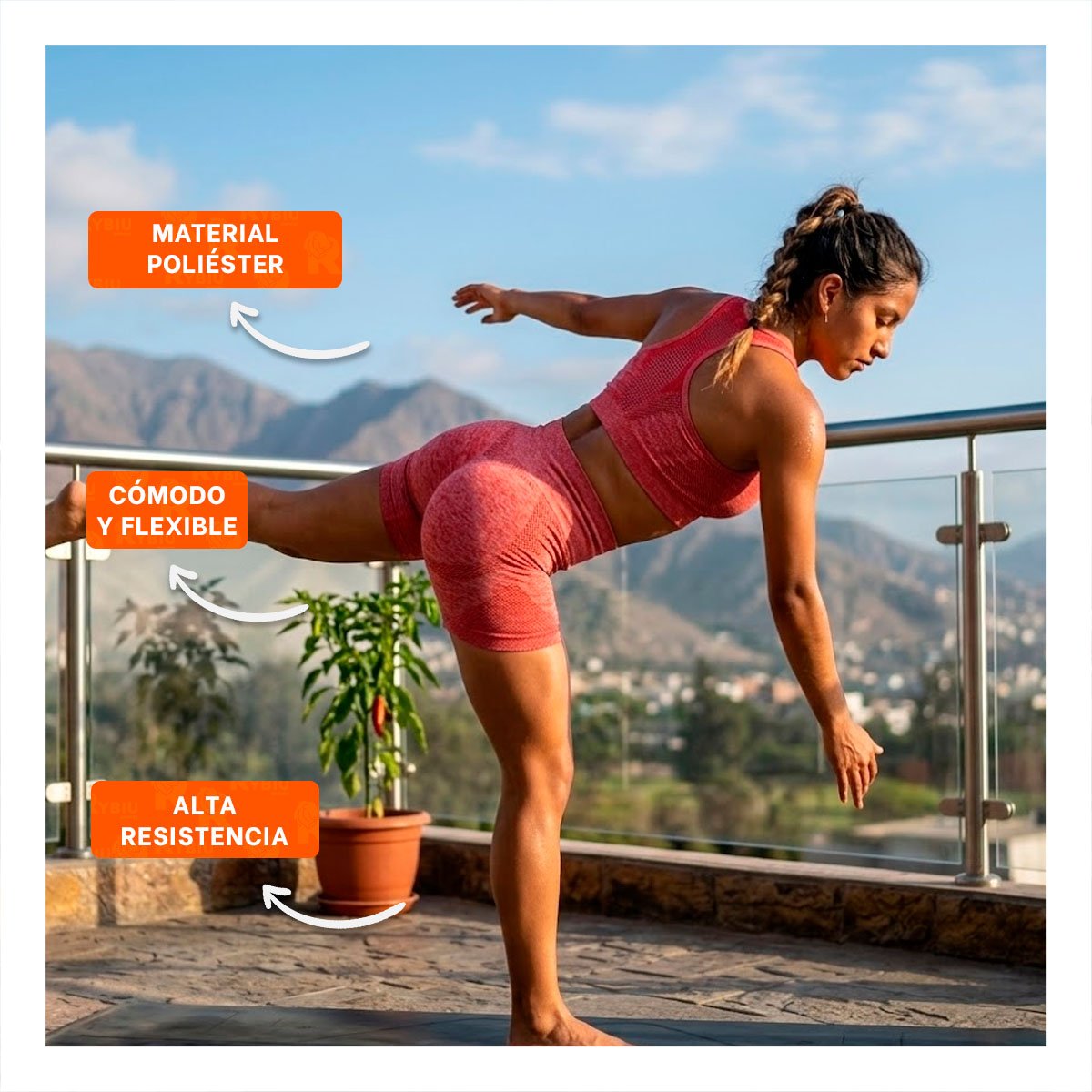 PACK12 PACK DEPORTIVO TOP Y SHORT FITNESS YOGA ROJO CON AJUSTE FIRME Y+PAPEL REGALO - 3
