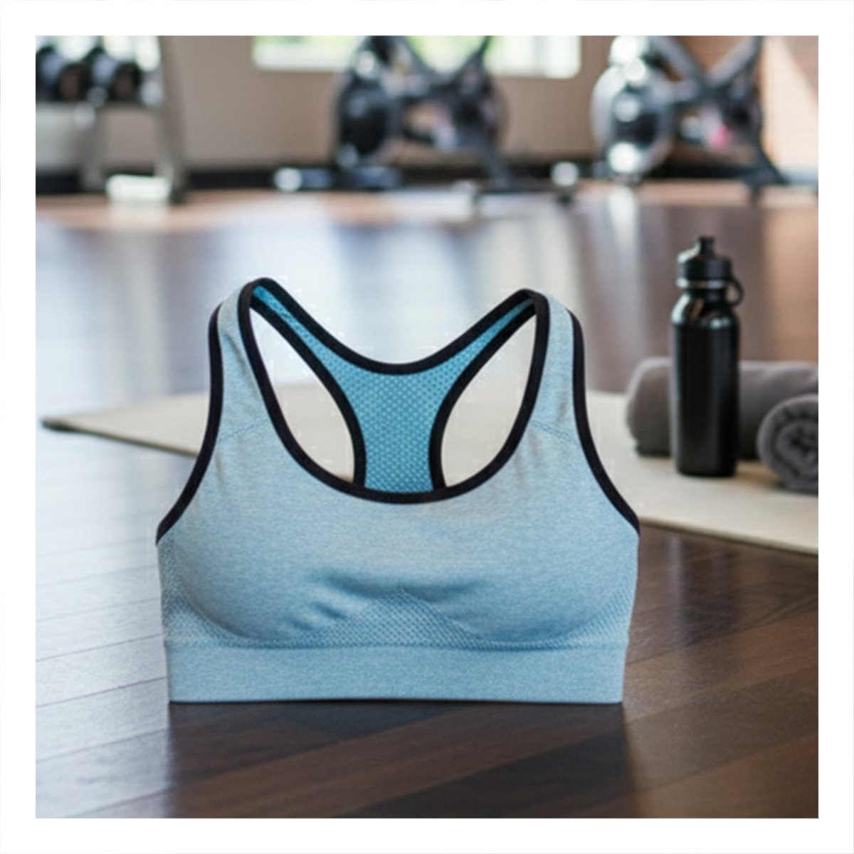 PACK4 EQUIPO DEPORTIVO TOP Y SHORT FITNESS YOGA CELESTE CON TELA SUAVE Y+REGALO STICKER - 3