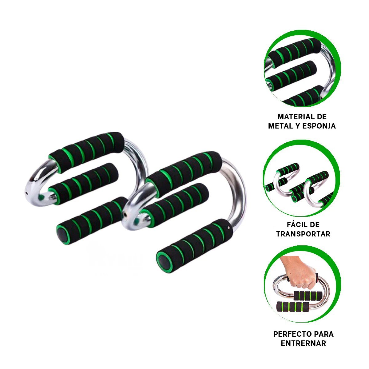 SOPORTE FITNESS PUSH UP EN FORMA DE S VERDE CON BASE ESTABLE - 3