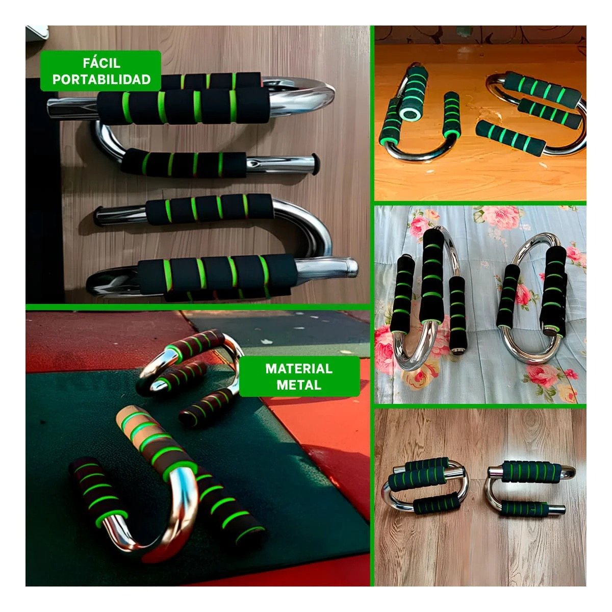 SOPORTE FITNESS PUSH UP EN FORMA DE S VERDE CON BASE ESTABLE - 5