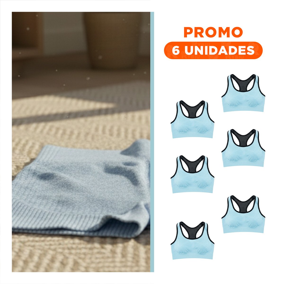 PACK6 EQUIPO ACTIVO TOP Y SHORT FITNESS YOGA CELESTE CON SOPORTE MEDIO - 1