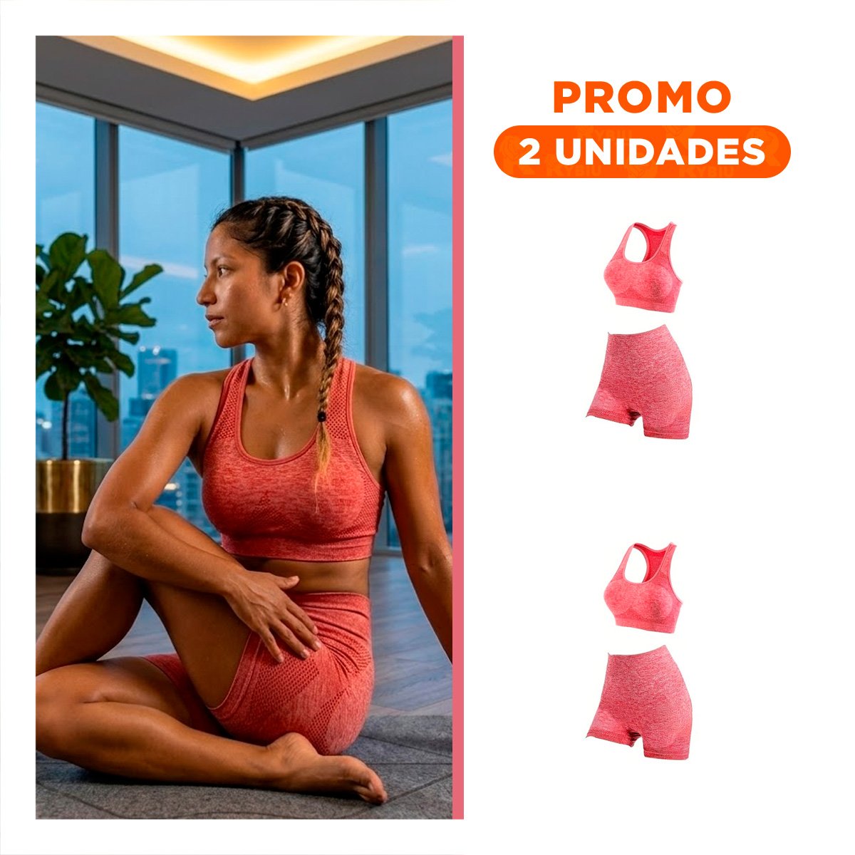 PACK2 DUPLA DEPORTIVA TOP Y SHORT FITNESS YOGA ROJO CON AJUSTE SEGURO - 1