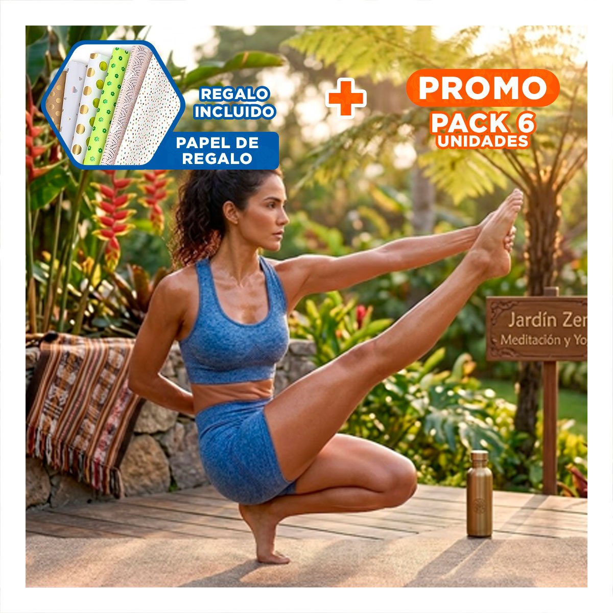PACK6 EQUIPO FITNESS TOP Y SHORT FITNESS YOGA AZUL CON AJUSTE COMODO Y+PAPEL REGALO - 1