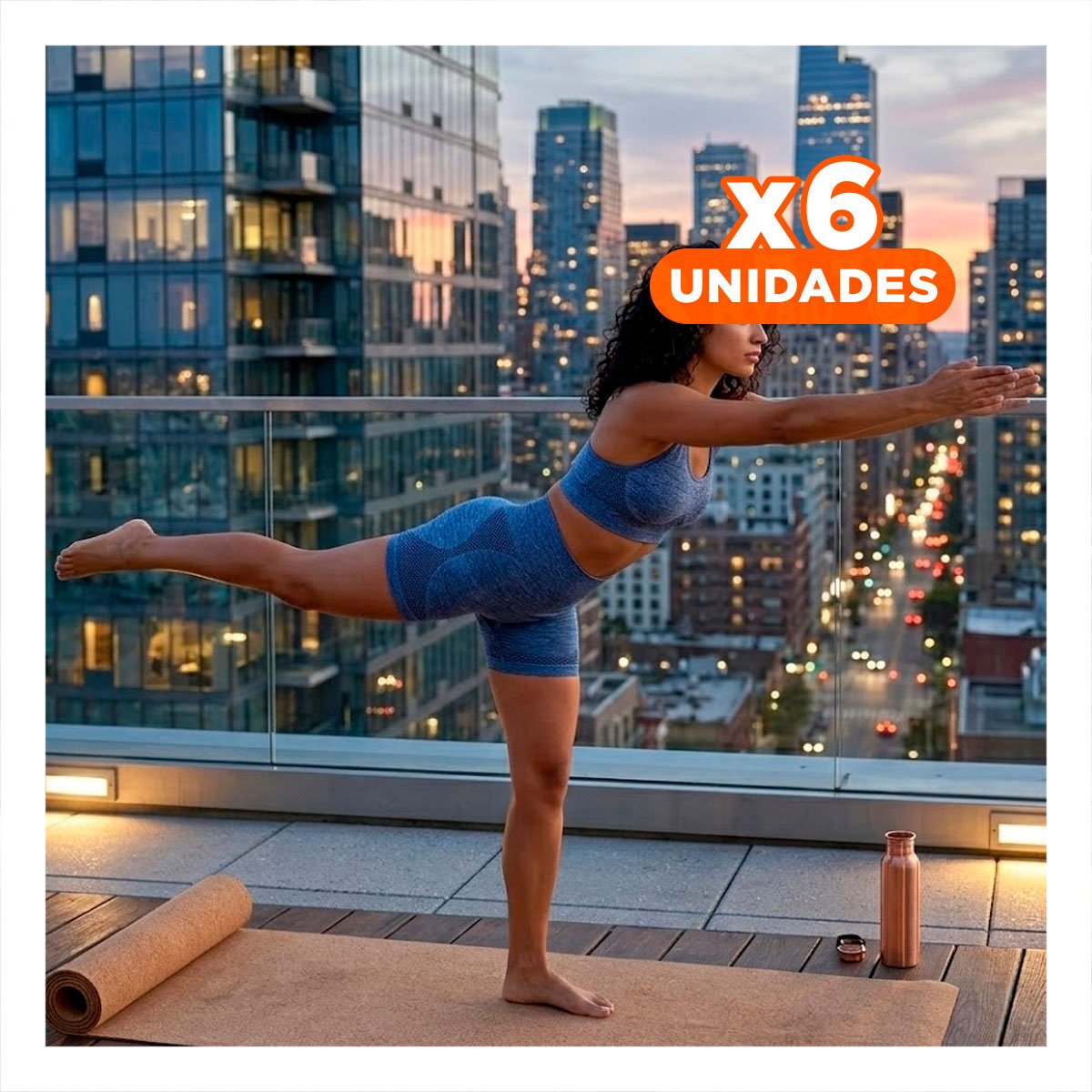 PACK6 EQUIPO YOGA TOP Y SHORT FITNESS YOGA AZUL CON COMPRESION LIGERA Y+REGALO STICKER - 1