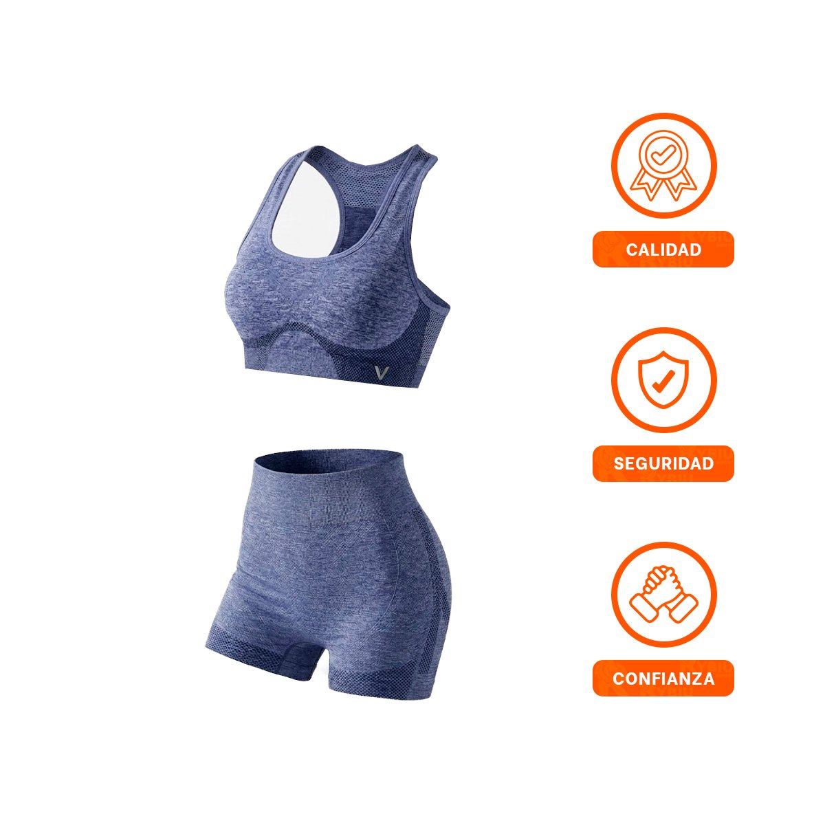 PACK6 EQUIPO YOGA TOP Y SHORT FITNESS YOGA AZUL CON COMPRESION LIGERA Y+REGALO STICKER - 2