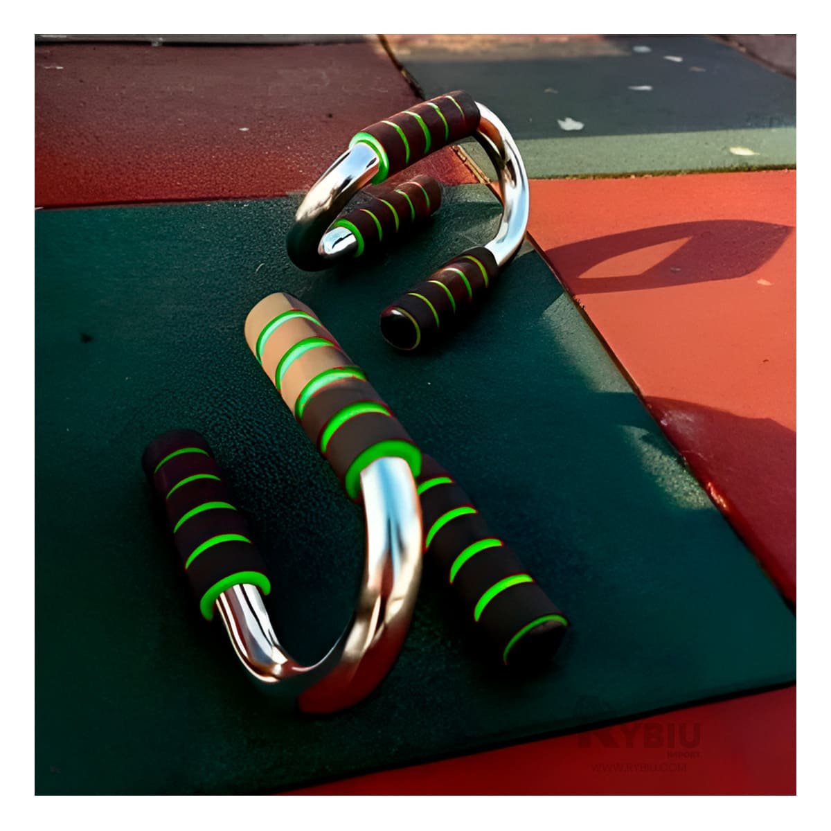 PACK2 SET DEPORTIVO PUSH UP EN FORMA DE S VERDE CON SOPORTE REFORZADO Y+REGALO STICKER - 5