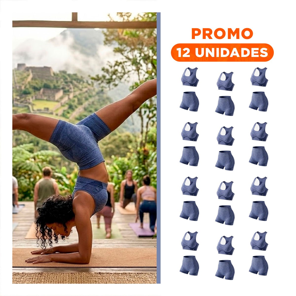 PACK12 PACK ACTIVO TOP Y SHORT FITNESS YOGA AZUL CON TELA LIGERA Y+REGALO STICKER - 1