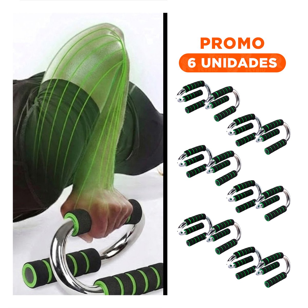 PACK6 PLATAFORMA FITNESS PUSH UP EN FORMA DE S VERDE CON BASE ANTIDESLIZANTE - 1