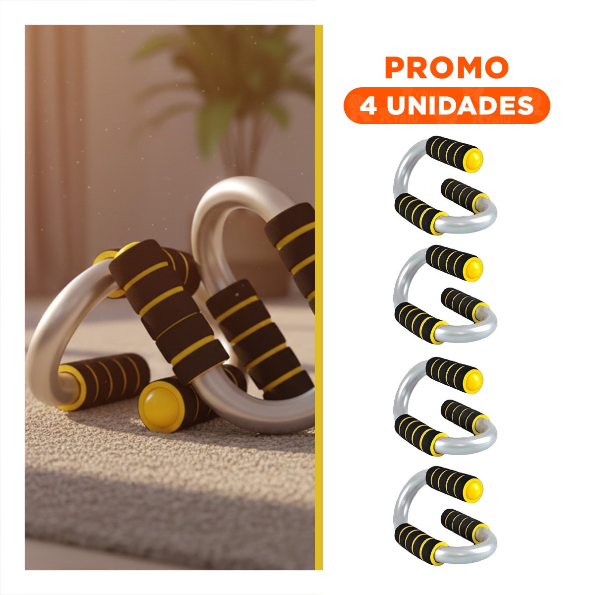 PACK4 SET MUSCULAR PUSH UP EN FORMA DE S AMARILLO CON ESTRUCTURA RESISTENTE Y+REGALO STICKER - 1