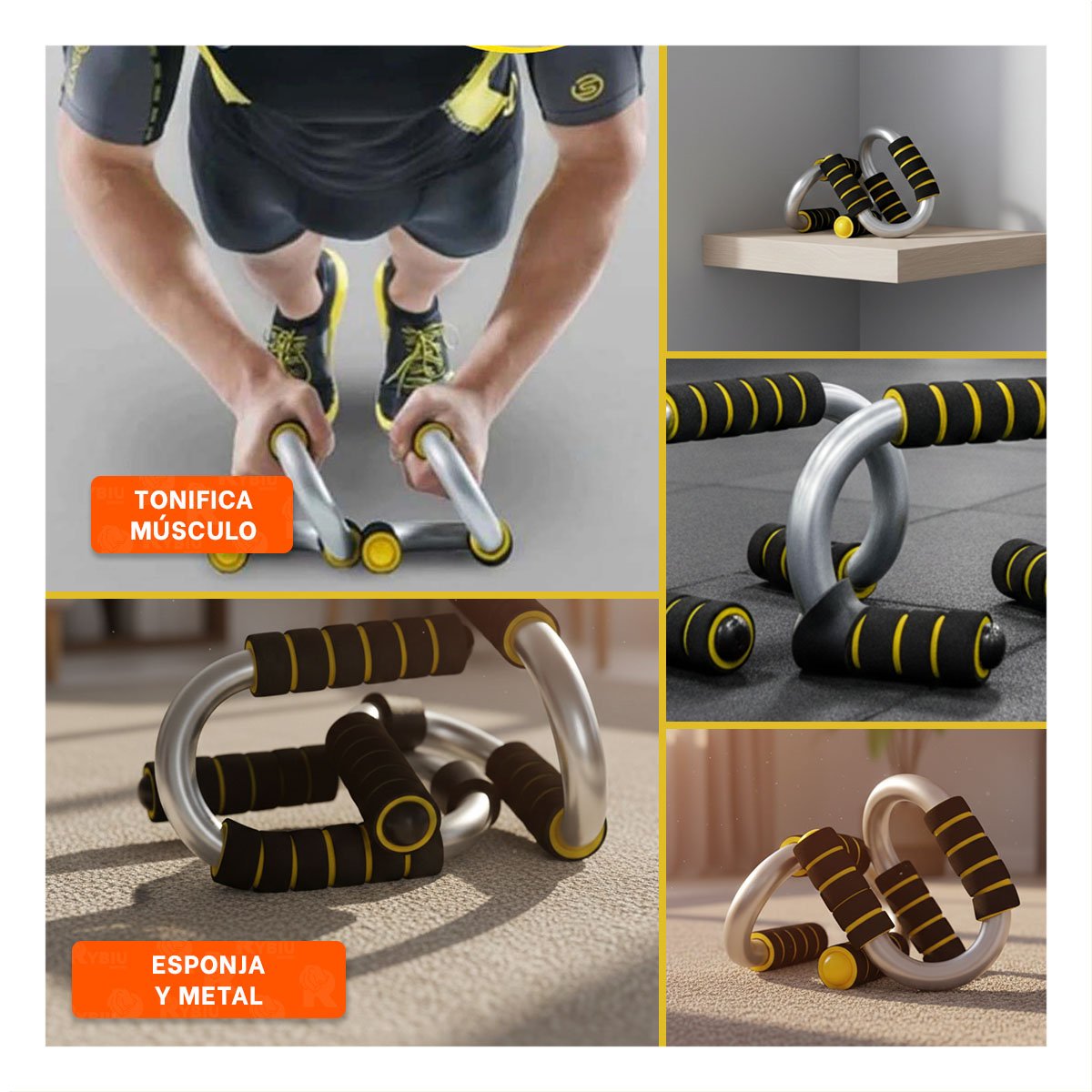 PACK4 SET MUSCULAR PUSH UP EN FORMA DE S AMARILLO CON ESTRUCTURA RESISTENTE Y+REGALO STICKER - 2