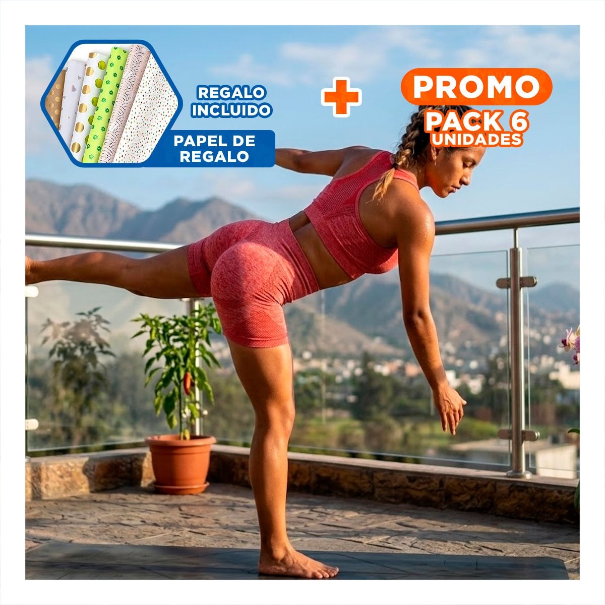 PACK6 EQUIPO FITNESS TOP Y SHORT FITNESS YOGA ROJO CON AJUSTE COMODO Y+PAPEL REGALO - 1