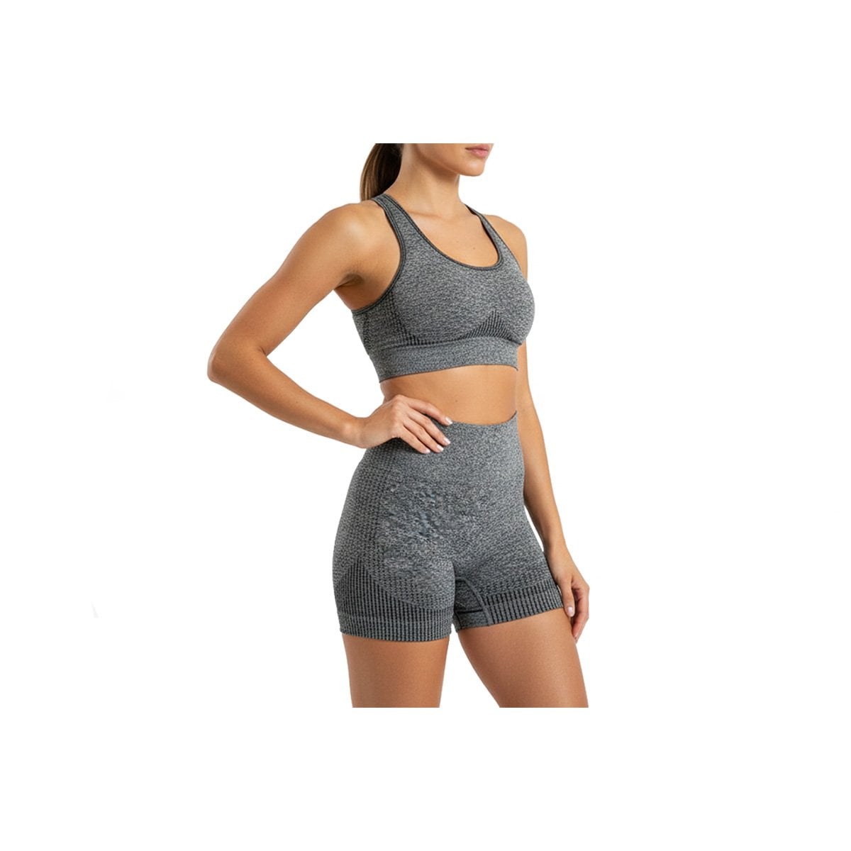 PACK4 DUPLA RUNNING TOP Y SHORT FITNESS YOGA PLOMO CON AJUSTE FLEXIBLE Y+PAPEL REGALO - 3