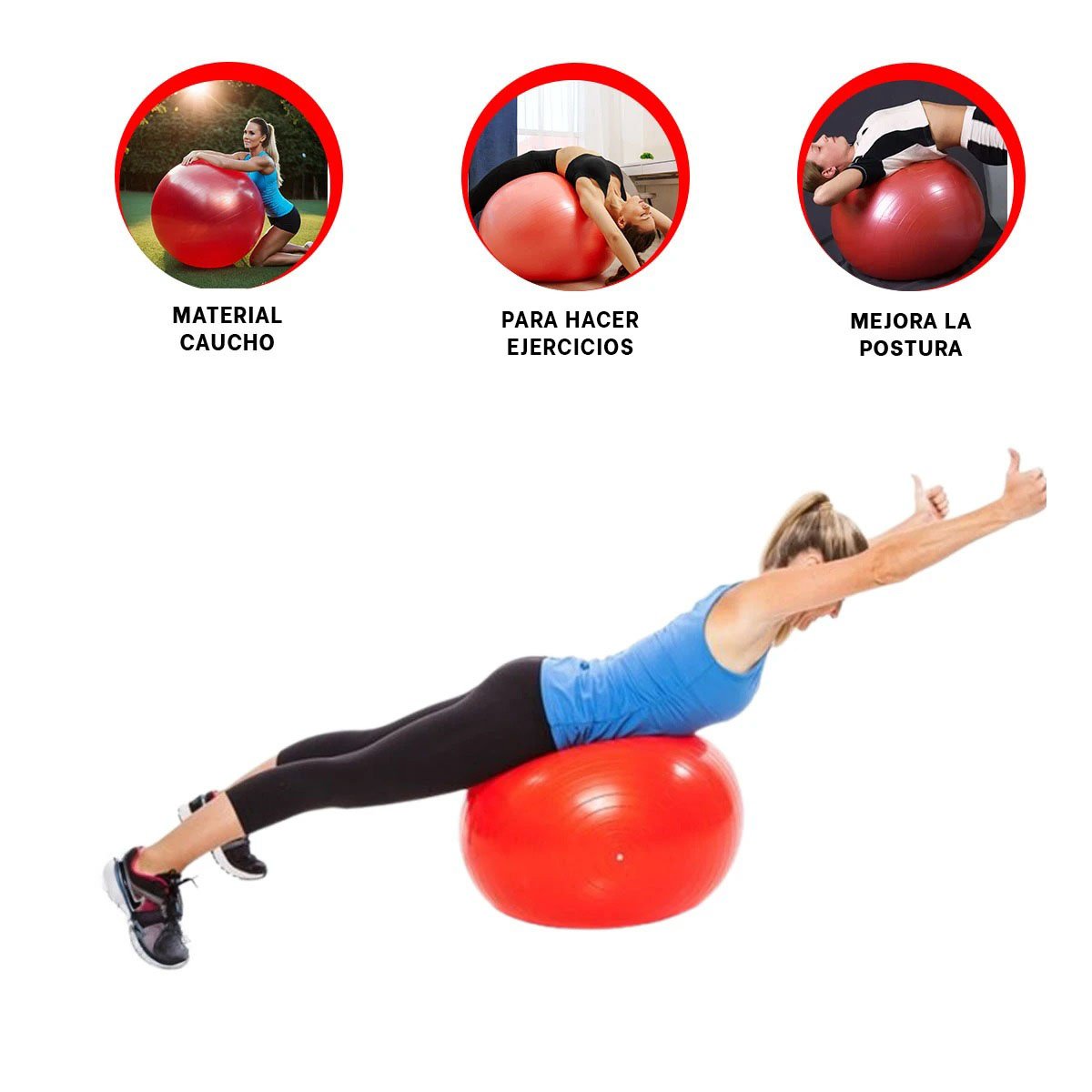 BOLA DE EJERCICIO 75CM ROJO DURADERA PARA CORE - 3