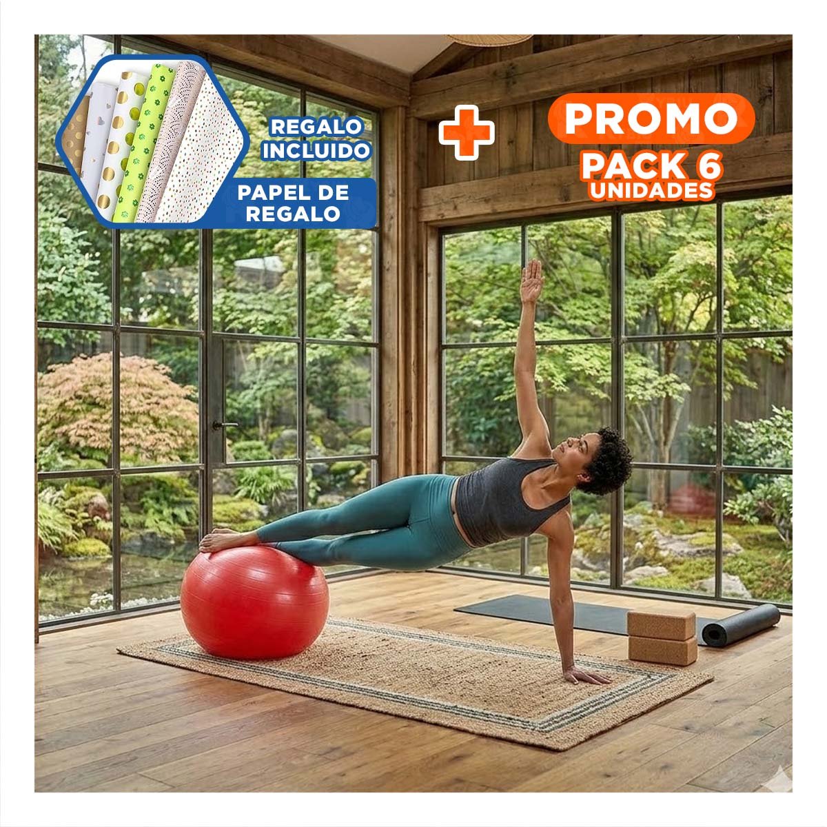 PACK6 CIRCULO DE ENTRENAMIENTO 65CM ROJO ANTIDESLIZANTE PARA CASA Y+PAPEL REGALO - 1