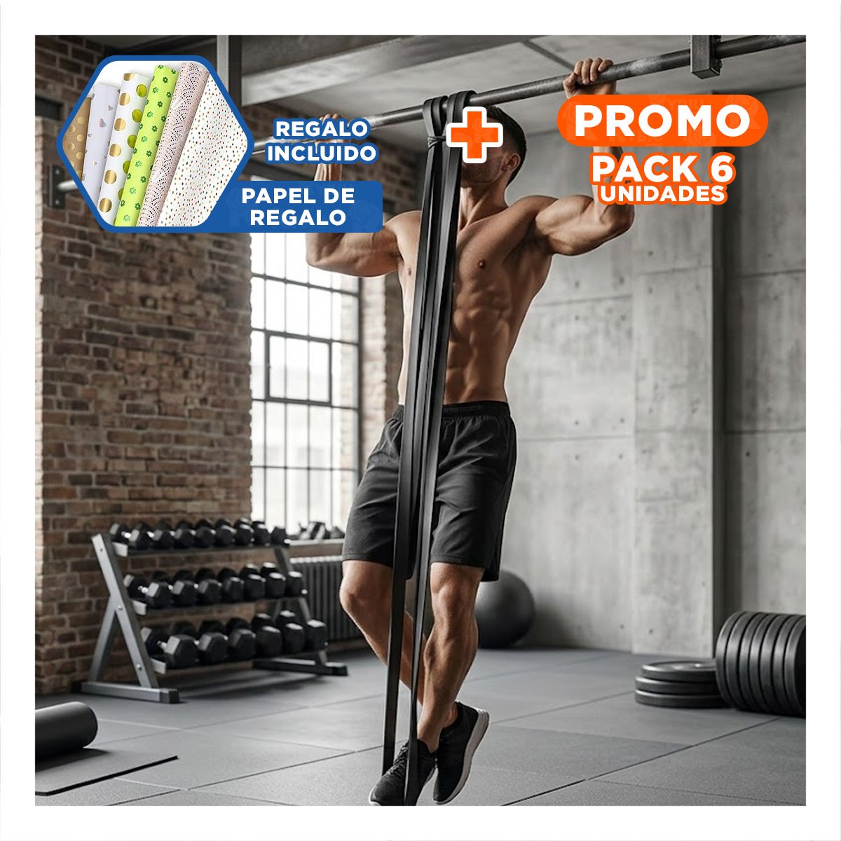 PACK6 IMPLEMENTO DEPORTIVO NEGRO 11 A 29KG PARA RUTINAS DE FUERZA Y+PAPEL REGALO - 1