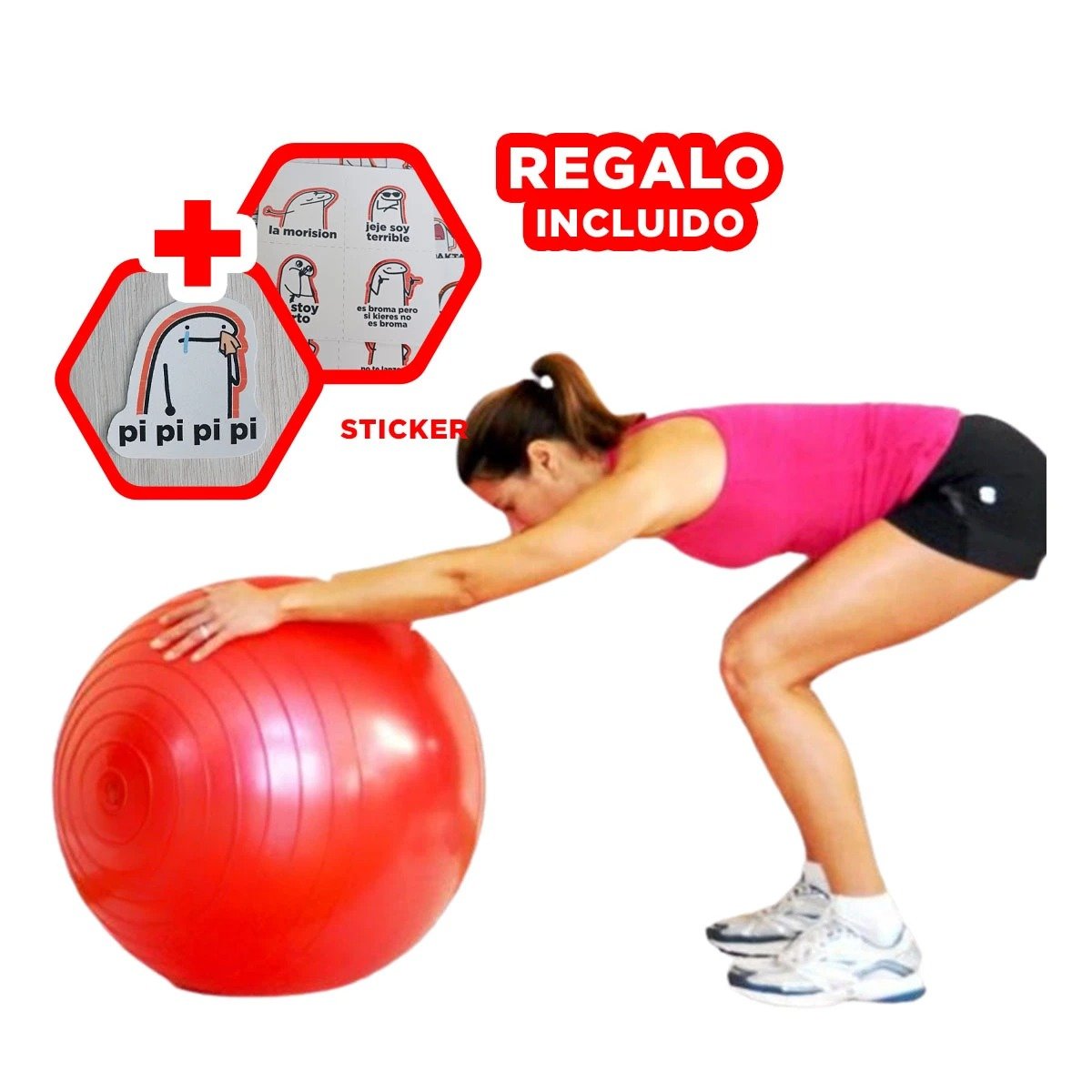 ESFERA FITNESS 75CM ROJO ANTIDESLIZANTE PARA PILATES Y+REGALO STICKER - 1