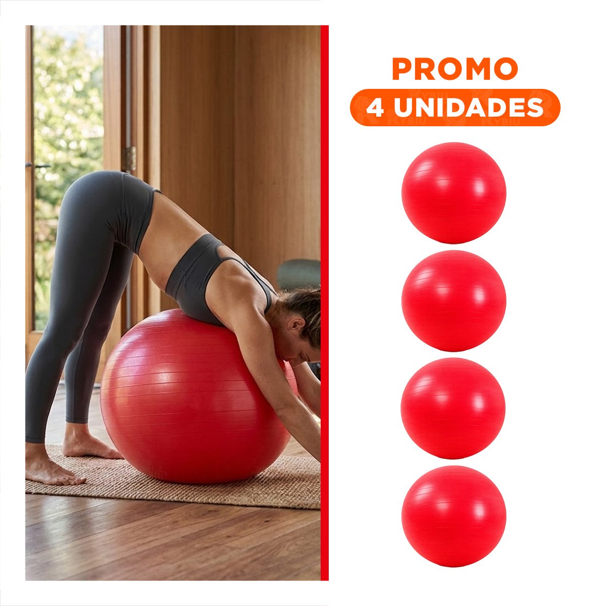 PACK4 PELOTON DE EJERCICIO 75CM ROJO RESISTENTE PARA RUTINAS Y+REGALO STICKER - 1