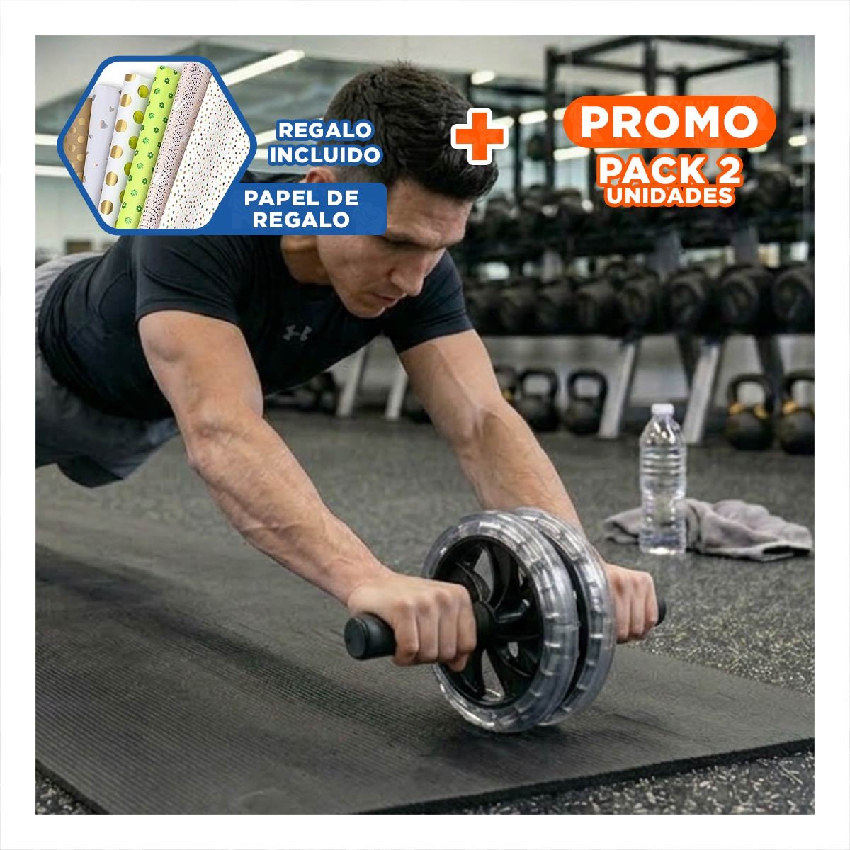 PACK2 RUEDA GYM DOBLE ABDOMINAL TRANSPARENTE PARA EJERCICIOS DIARIOS Y+PAPEL REGALO - 1