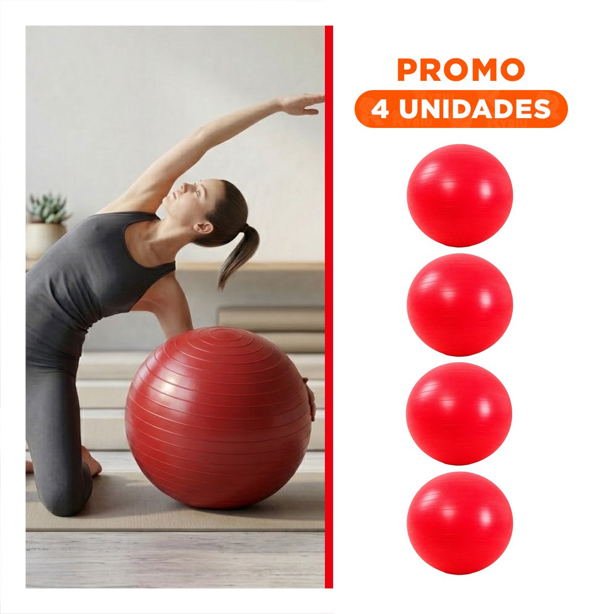 PACK4 PELOTON DE EJERCICIO 65CM ROJO RESISTENTE PARA RUTINAS Y+REGALO STICKER - 1