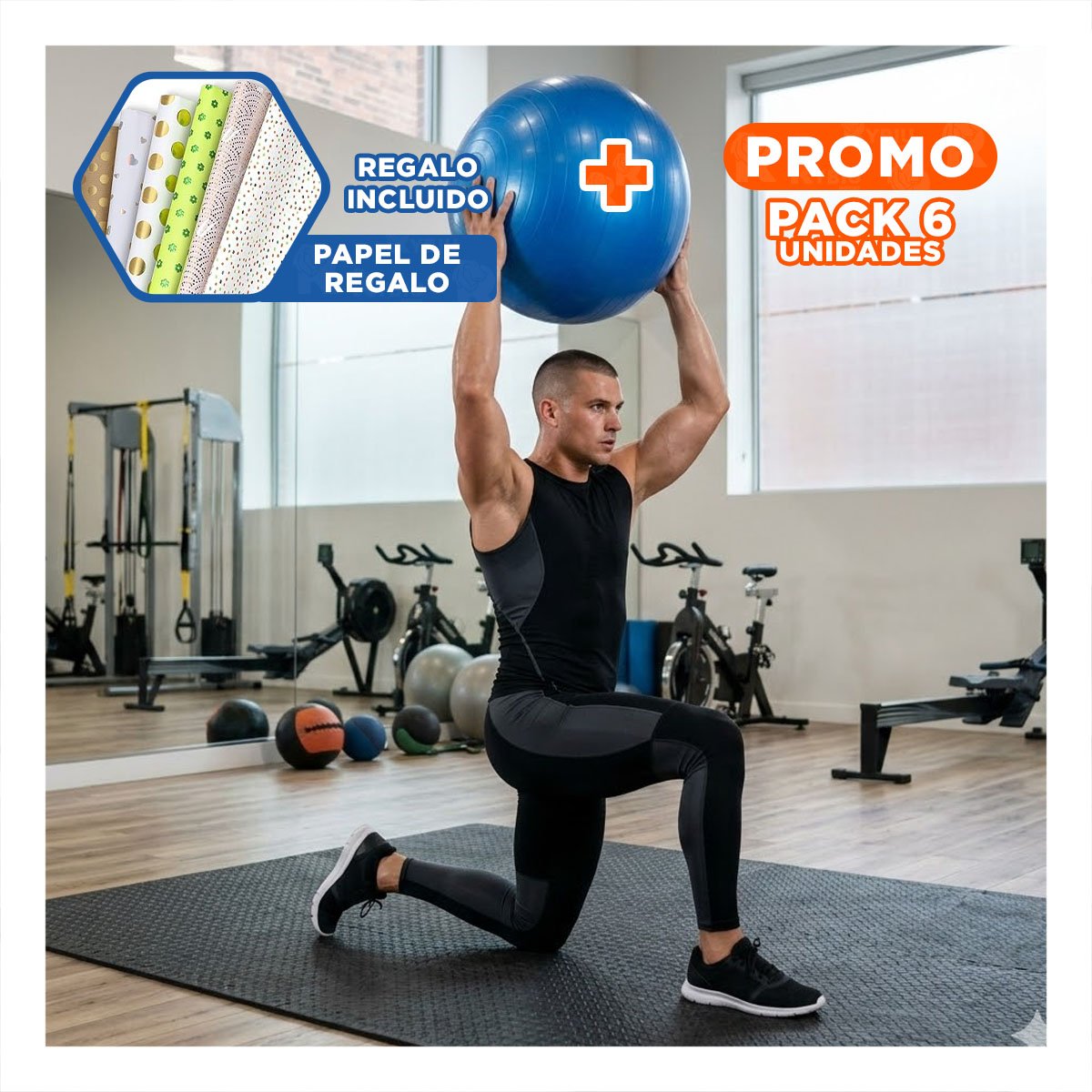 PACK6 CIRCULO DE PILATES 75CM AZUL REFORZADO PARA CORE Y+PAPEL REGALO - 1